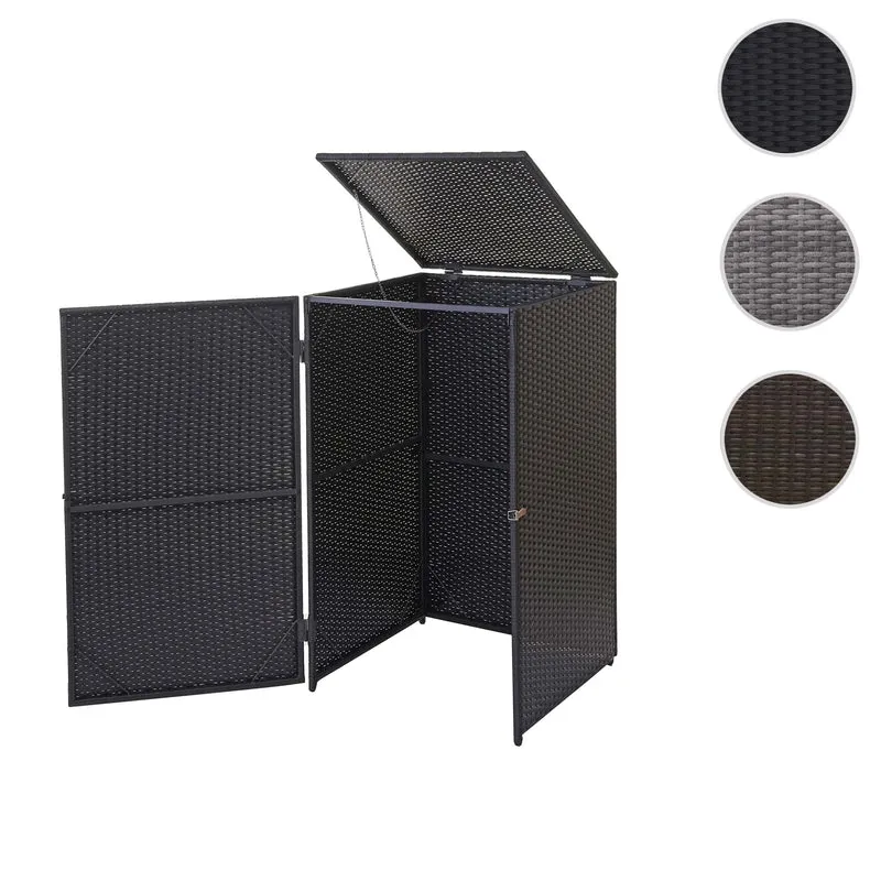 Mendler Mülltonnenverkleidung HWC-E25 Poly-Rattan 120l - schwarz