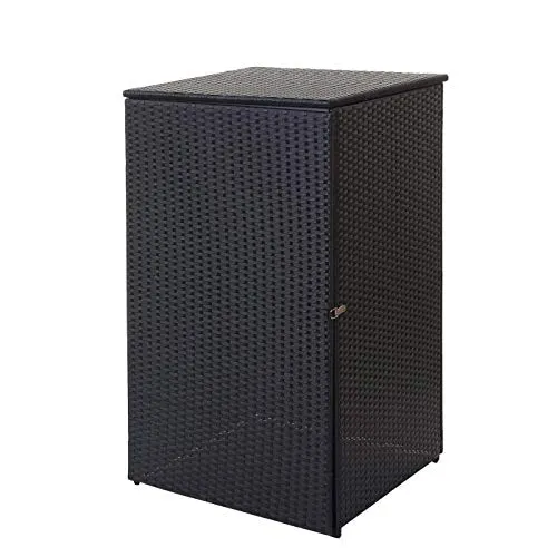 Mendler Mülltonnenverkleidung HWC-E25 Poly-Rattan 120l - schwarz