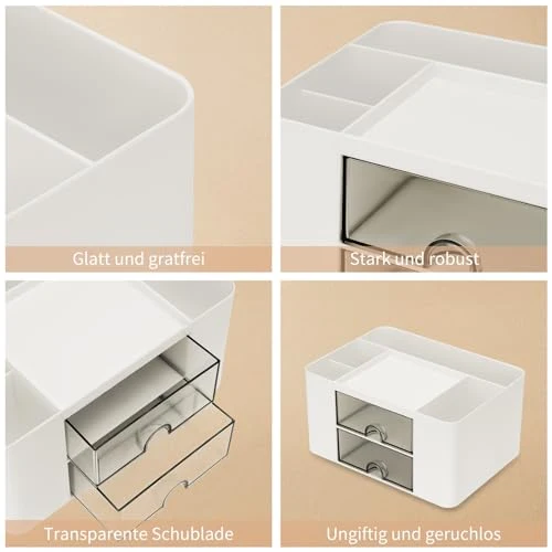 RISEMART Schreibtischorganisator mit 2 Schubladen, multifunktionaler Stifthalter für den Schreibtisch, Schreibtischorganisatoren und Aufbewahrung mit 5 Fächern, Desktop-Organizer für Büro