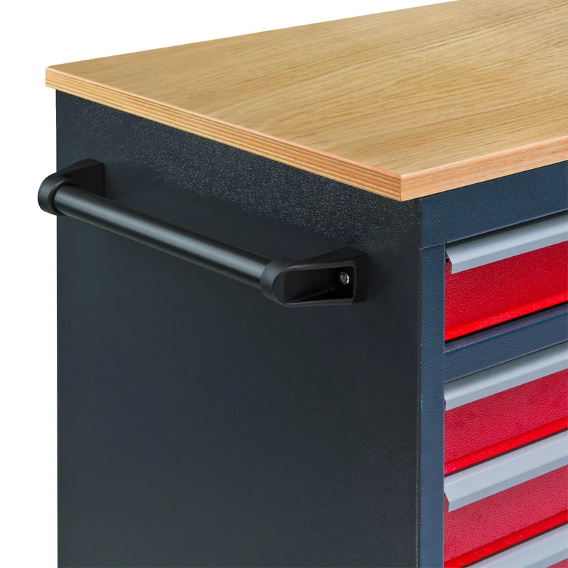 Mobile Werkbank Werktisch Transportwagen rot/anthrazit 5 Schubladen 1 Tür 120x60x93 cm