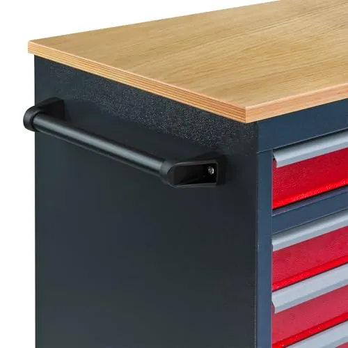 Mobile Werkbank Werktisch Transportwagen rot/anthrazit 5 Schubladen 1 Tür 120x60x93 cm