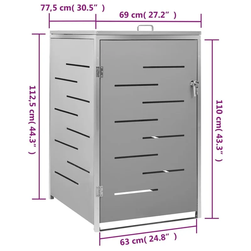 vidaXL Mülltonnenbox für 1 Tonne Abschließbar Rostfrei Müllbox Mülltonne Mülltonnenverkleidung Müllcontainer Gartenbox 69x77,5x115cm Edelstahl