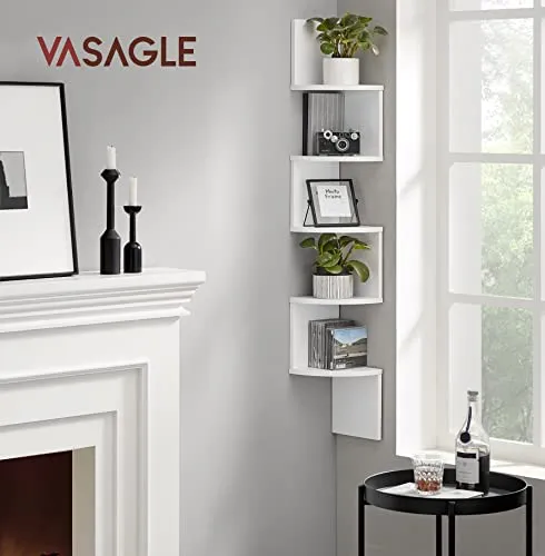 VASAGLE Eckregal, Wandregal 5 Ebenen, Schweberegal für Bücher