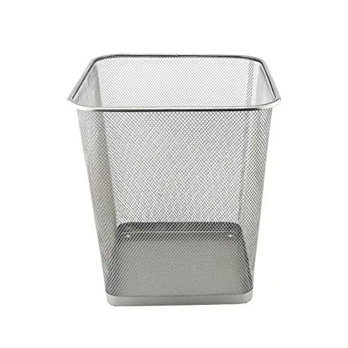 D.RECT Papierkorb Büro 18L - Abfalleimer, Papierkorb aus Drahtgeflecht Mülleimer, Papiereimer - Metall Büroeimer Mesh Eckig, Silber
