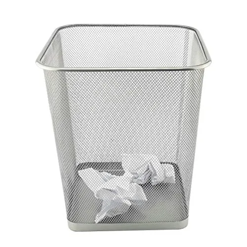 D.RECT Papierkorb Büro 18L - Abfalleimer, Papierkorb aus Drahtgeflecht Mülleimer, Papiereimer - Metall Büroeimer Mesh Eckig, Silber