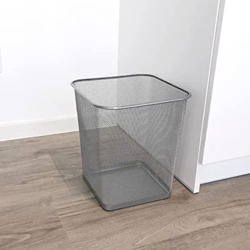 D.RECT Papierkorb Büro 18L - Abfalleimer, Papierkorb aus Drahtgeflecht Mülleimer, Papiereimer - Metall Büroeimer Mesh Eckig, Silber