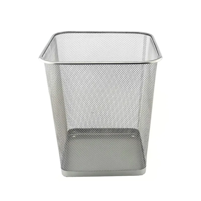 D.RECT Papierkorb Büro 18L - Abfalleimer, Papierkorb aus Drahtgeflecht Mülleimer, Papiereimer - Metall Büroeimer Mesh Eckig, Silber