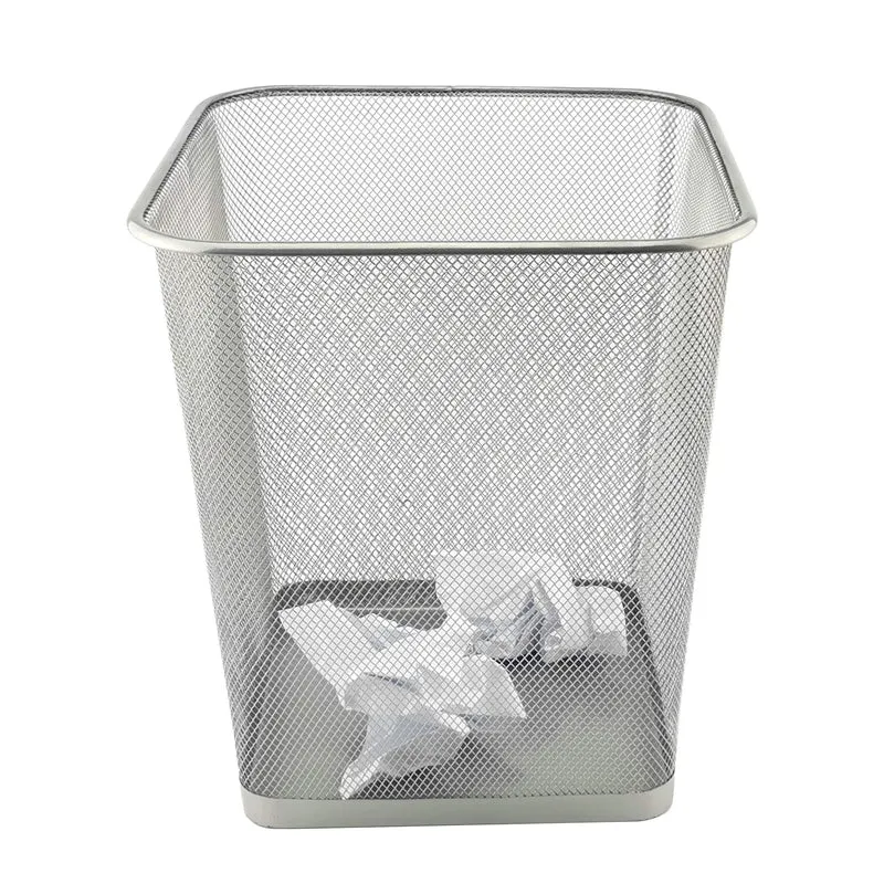 D.RECT Papierkorb Büro 18L - Abfalleimer, Papierkorb aus Drahtgeflecht Mülleimer, Papiereimer - Metall Büroeimer Mesh Eckig, Silber