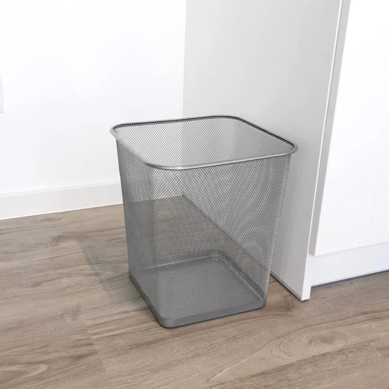 D.RECT Papierkorb Büro 18L - Abfalleimer, Papierkorb aus Drahtgeflecht Mülleimer, Papiereimer - Metall Büroeimer Mesh Eckig, Silber