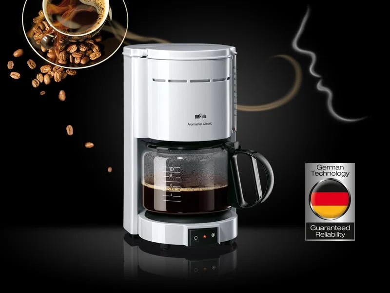 Braun Kaffeemaschine KF 47 WH - Filterkaffeemaschine mit Glaskanne für klassischen Filterkaffee, Aromatischer Kaffee dank OptiBrew-System, Tropfstopp, Abschaltautomatik, Weiß