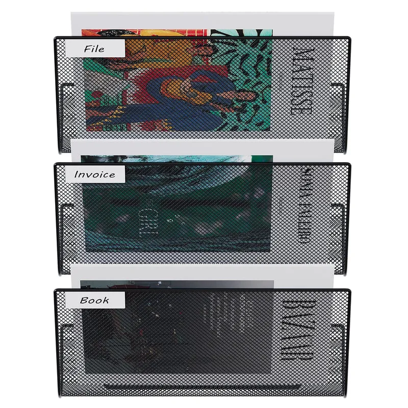 EasyPAG 3 Fächer Strapazierfähig Metall A4 Zeitschriftenhalter Wand Zeitschriften Wandhalter Aktenablage Dokumentenhalter Hängend Magazin Organizer Flyerhalter Prospektspender,Schwarz