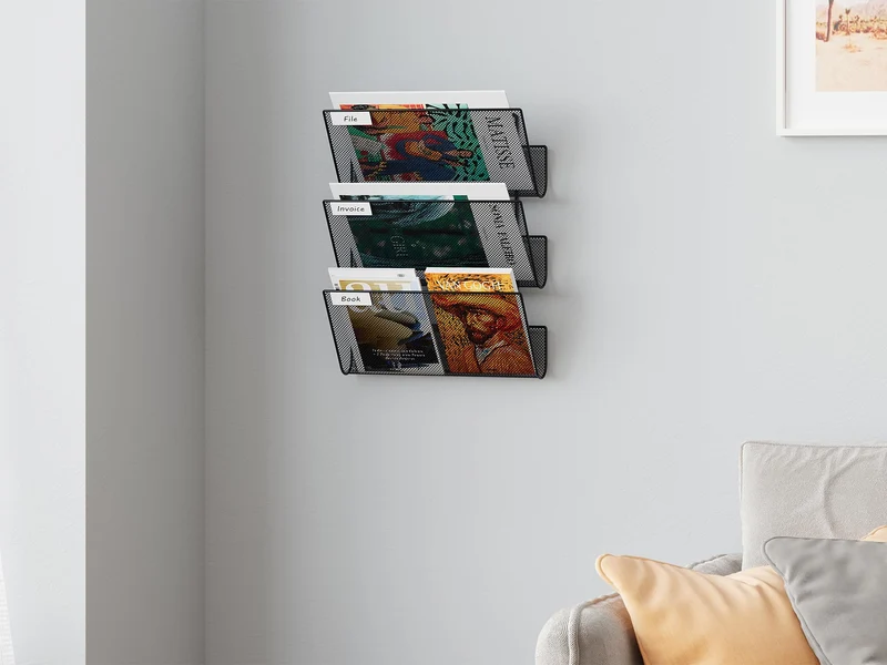 EasyPAG 3 Fächer Strapazierfähig Metall A4 Zeitschriftenhalter Wand Zeitschriften Wandhalter Aktenablage Dokumentenhalter Hängend Magazin Organizer Flyerhalter Prospektspender,Schwarz