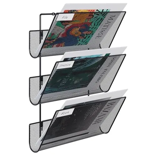 EasyPAG 3 Fächer Strapazierfähig Metall A4 Zeitschriftenhalter Wand Zeitschriften Wandhalter Aktenablage Dokumentenhalter Hängend Magazin Organizer Flyerhalter Prospektspender,Schwarz