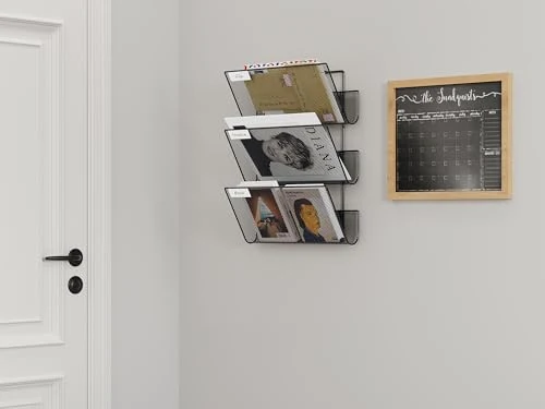 EasyPAG 3 Fächer Strapazierfähig Metall A4 Zeitschriftenhalter Wand Zeitschriften Wandhalter Aktenablage Dokumentenhalter Hängend Magazin Organizer Flyerhalter Prospektspender,Schwarz