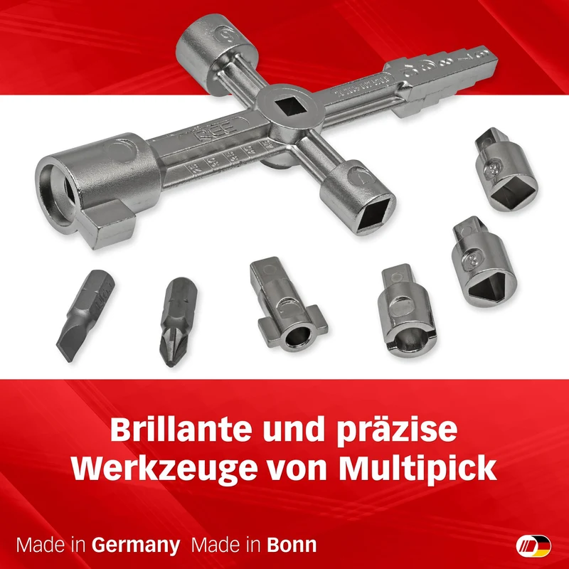 Multipick Universalschlüssel Set [magnetische Aufsätze] Schaltschrankschlüssel - Multifunktionsschlüssel Mini- 10 Profile inkl. Adapter - Universal Vierkantschlüssel - 3 Kant Schlüssel