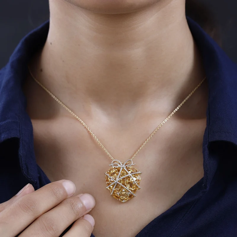 GP Amore Kollektion, Citrin Anhänger mit Kette, 925 Silber vergoldet ca. 7.41 ct