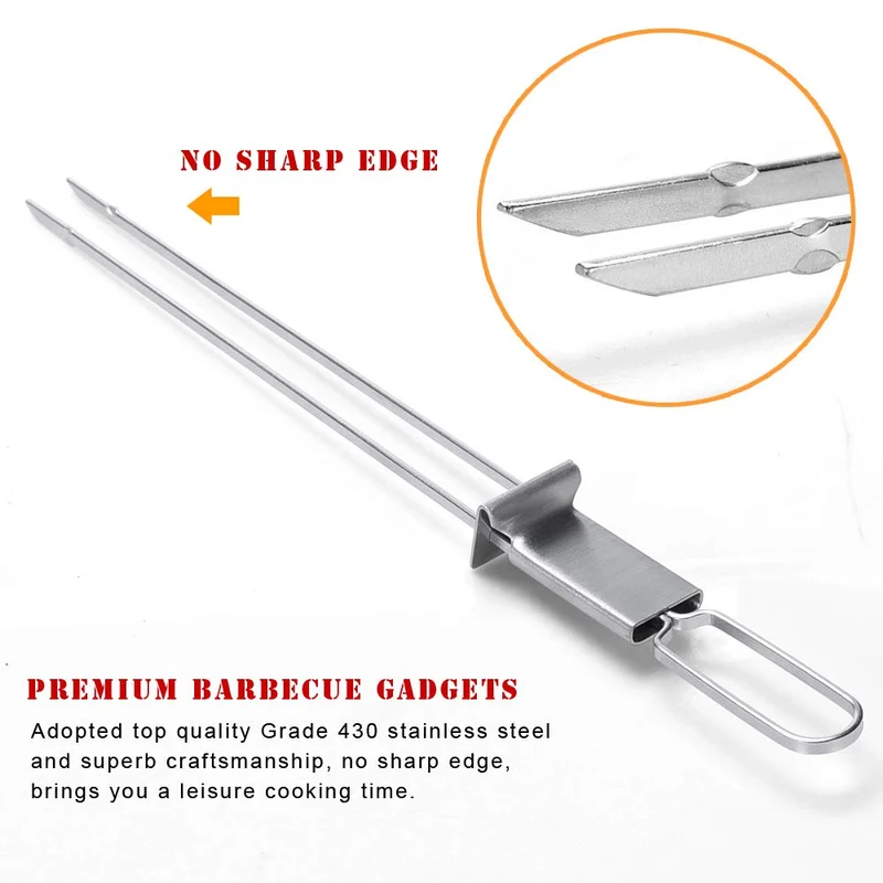 Schaschlikspieße Edelstahl, 33CM (6 Stück) – Zweizinkige BBQ Edelstahl-Flachspieße Schaschlikspieße, Extra Breit: 5 mm und Extra Stark 2 mm Dicke, Kebab Spieße, Grill Zubehör
