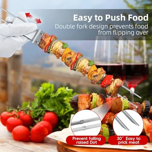 Schaschlikspieße Edelstahl, 33CM (6 Stück) – Zweizinkige BBQ Edelstahl-Flachspieße Schaschlikspieße, Extra Breit: 5 mm und Extra Stark 2 mm Dicke, Kebab Spieße, Grill Zubehör
