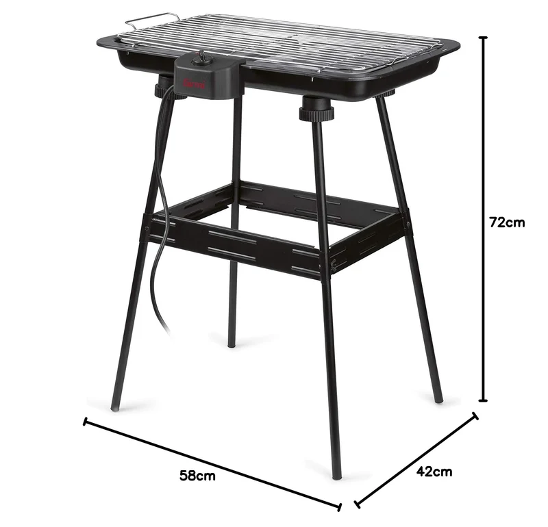 Girmi BQ2100 Grill mit Stand, 2200 W, große Kochfläche 51 x 30 cm, Edelstahl, 51 x 30 cm, Schwarz