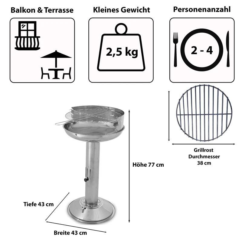 ACTIVA Holzkohlegrill Augsburg I Premium Holzkohle Grill inkl. hochwertigem & verchromtem Grillrost I Robuster Kohlegrill für EIN einzigartiges Grillerlebnis