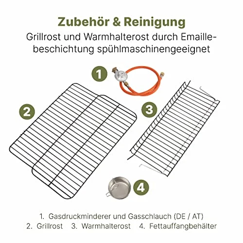 Clatronic® Gasgrill mit 2 Heizzonen | individuelle Temperatursteuerung | inkl. Grillrost + Warmhalterost | Grill mit praktischem Ablagekorb und großem Stauraum für Gasflasche | GG 3590