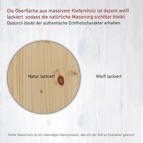 Inter Link – Rollcontainer – Rollcontainer mit 6 Schubladen – Bürocontainer - Rollschrank – Rollwagen – Schubladenkommode - Massiv Kieferholz – Weiß Lackiert - 35 x 40 x 65 cm - Simon