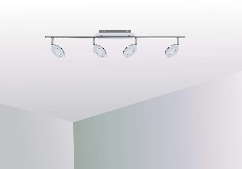 Trango 4-flammig 2002-048 LED Wohnzimmer Lampe *OLI* in Chrom-Optik inkl. 4x 5 Watt LED Modul Deckenlampe I Deckenstrahler I Deckenleuchte I Schlafzimmer Leuchte schwenkbar und drehbar mit Glasschirm
