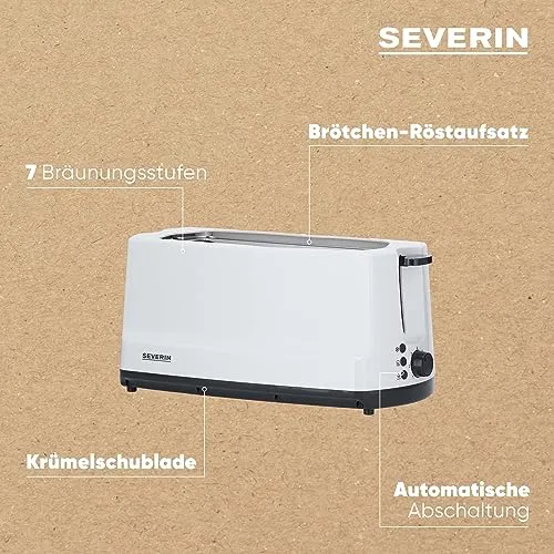 SEVERIN Doppel-Langschlitztoaster, mit Brötchenaufsatz, zum Toasten, Auftauen und Erwärmen, 1.400 W, Kunststoff, Grau, Weiß, AT 2234
