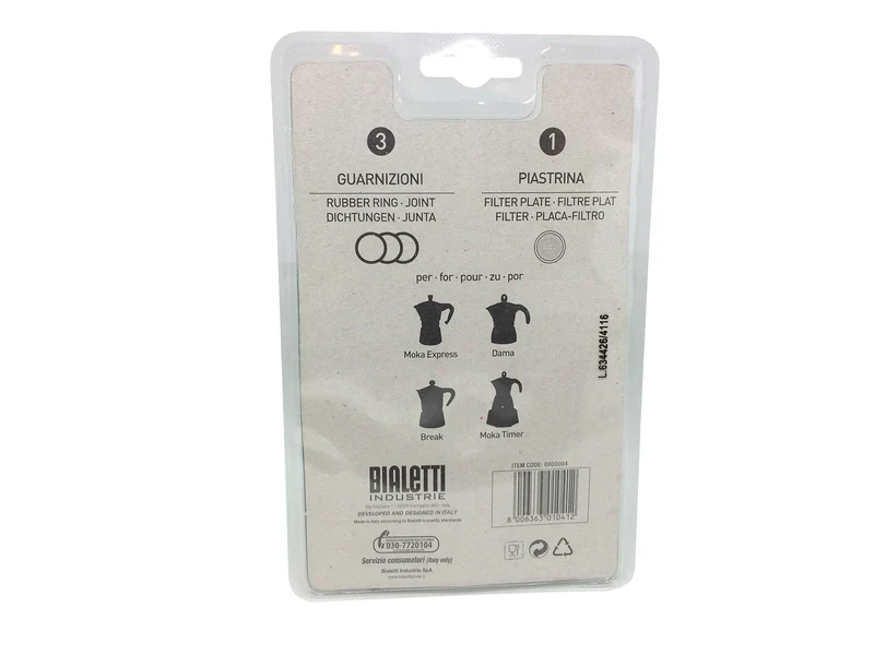 Bialetti Moka-Dichtung und Aluminiumfilter, weiß, 72 mm, für 6-Tassen-Kaffeemaschine