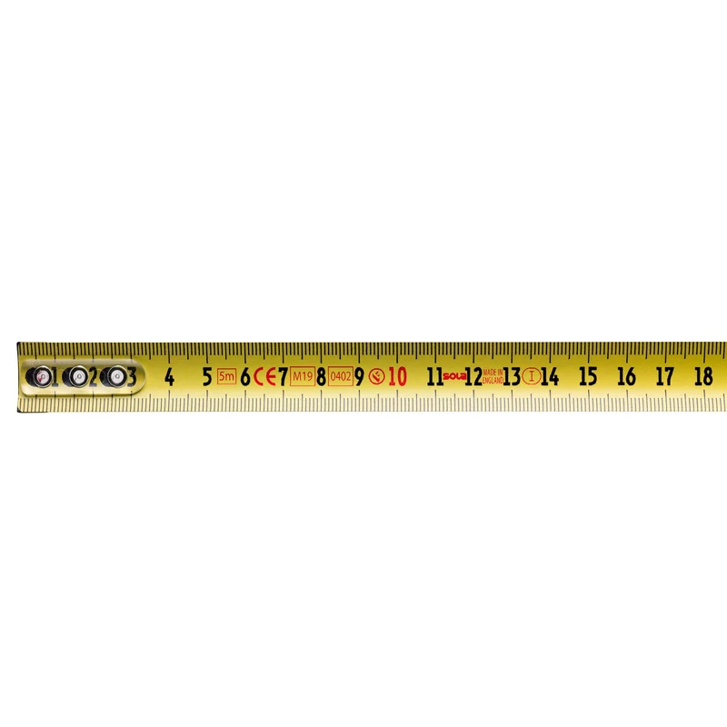 SOLA BIG T - Bandmaß 5m / 19mm - extrem robustes Profi-Rollbandmaß mit Gürtelclip - Stahlband, gelb lackiert mit mm Skala - Genauigkeitsklasse I - Rollmeter mit rutschfestem Endhaken - Länge 5m/19mm