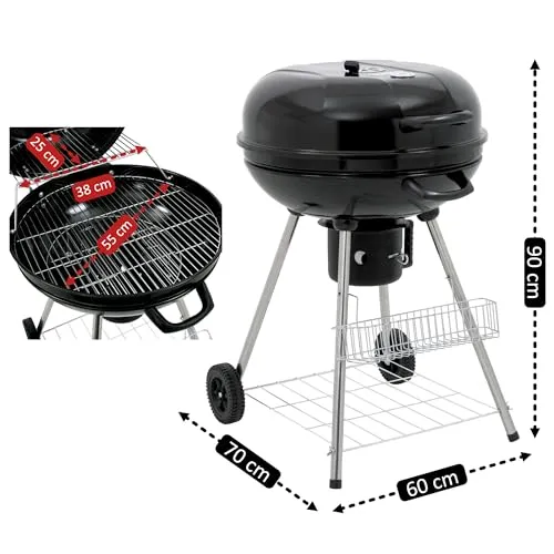 BBQ-Toro Kugelgrill Birch 57 cm | Grillfläche Ø 55 cm | Holzkohlegrill mit Deckel und abnehmbaren Aschekasten | schwarz | Rundgrill | BBQ Grill mit Lüftungsschieber, Barbecue Grill Holzkohle