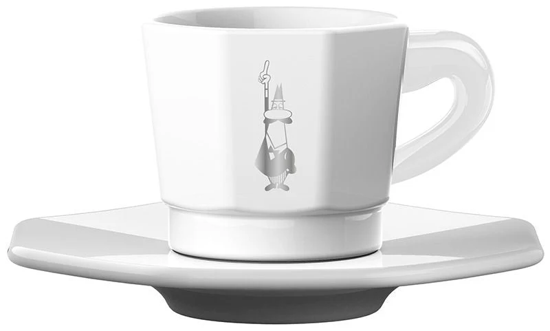 Bialetti 'Set 4 achteckige Espressotassen mit Unterteller weiß'