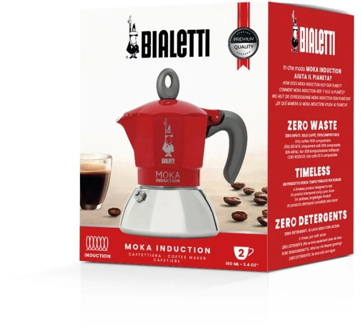 Bialetti 'Moka Induction, Espressokocher Rot, 150ml/4 Tassen'
