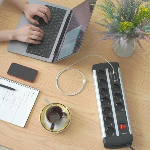 10-Fach Steckdosenleiste mit USB-C PD 20W, Überspannungsschutz