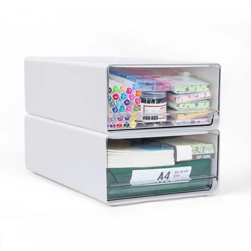 2 Stück Schreibtisch Schubladenbox A4, Büro Organizer Plastic