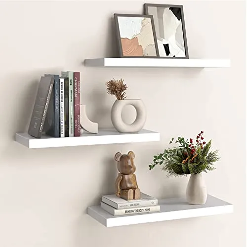OUDIE Wandregal Weiß, 3er-Set Schweberegal, Moderne Weiss Wand Regal, Dekorative Wandregal, Verwendung für Wohnzimmer, Küche, Schlafzimmer, Büro, Flur und mehr