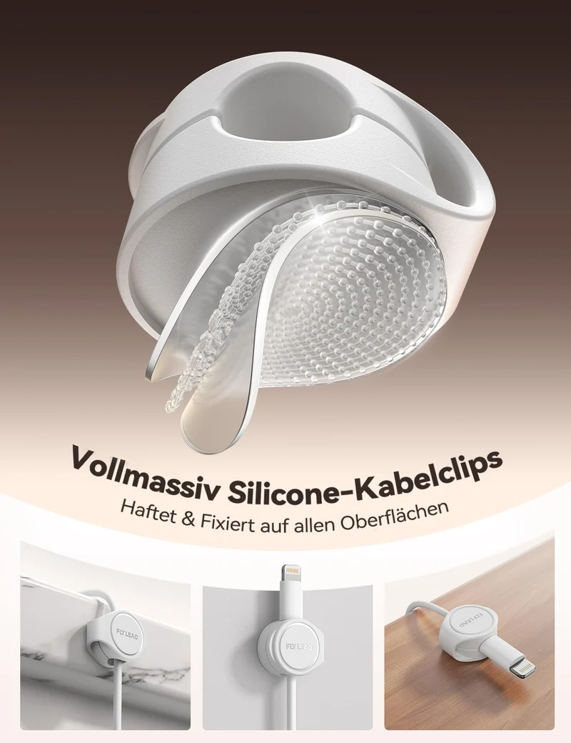 FLYLEAD 8 Stück Silikon Kabelhalter Magnetische Kabelclips Selbstklebende Kabelmanagement Schreibtisch Organizer für Nachttisch, Ladekabel, HDMI, USB, Audiokabel, Weiß