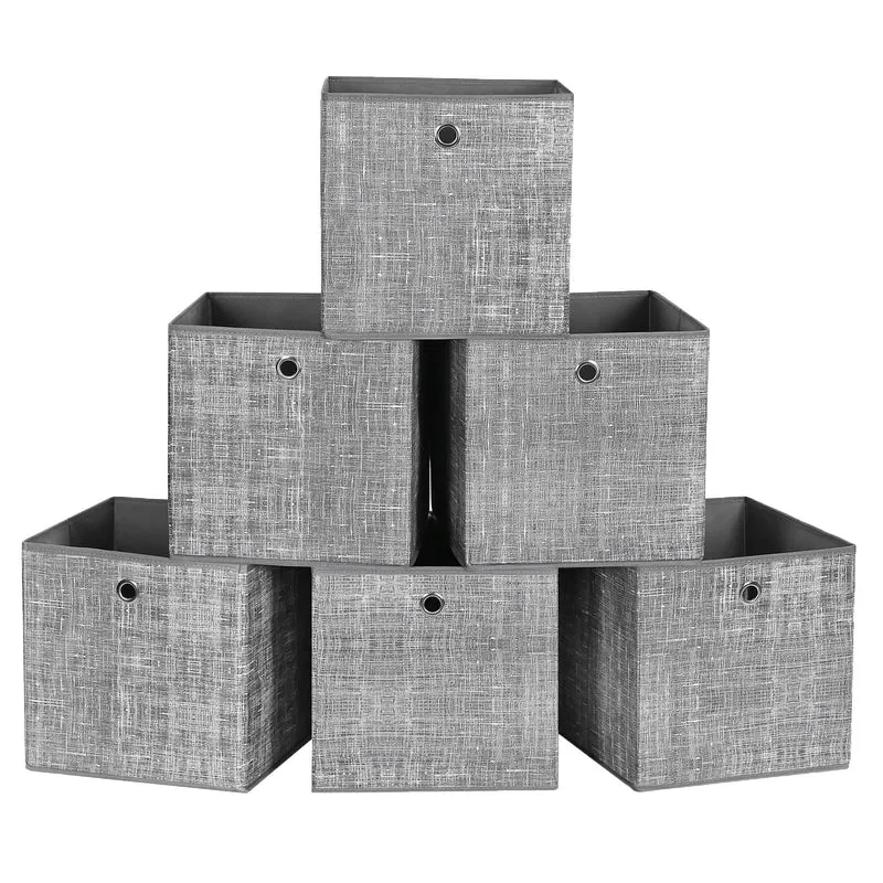 SONGMICS Aufbewahrungsbox, 6er Set, Ordnungsboxen aus Vliesstoff mit Griff, Boxen Aufbewahrung, 30 x 30 x 30 cm, Organizer Box, für Würfelregal, Faltbox, Kleideraufbewahrung, grau meliert RFB02LG-3