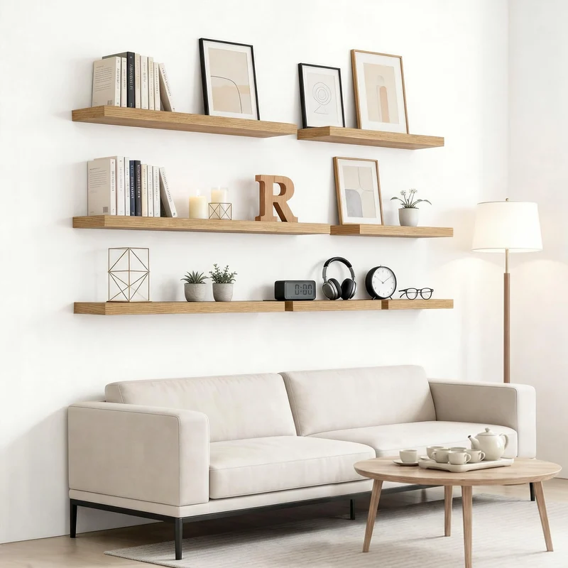 RICHER HOUSE Eiche Wandregale, 60 x 23,5 x 3,8cm Wandboard MDF Holz 1er-Set