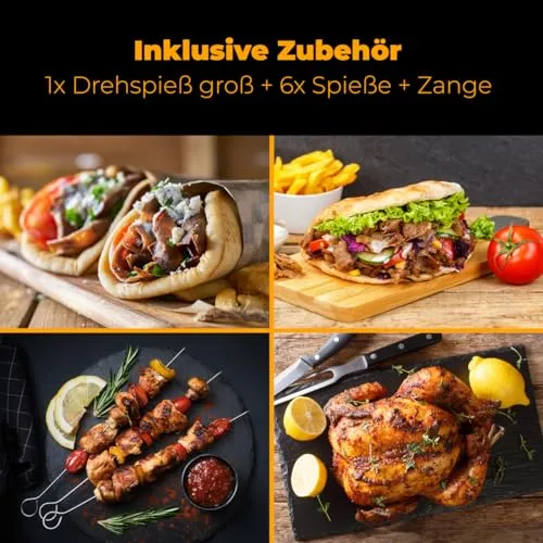 Clatronic® Döner-Vertikal-Multigrill | Multigrill Perfekt für Gyros, Kebab & mehr | Gyrosgrill für Fettfreies Grillen zuhause | Dönergrill Inkl. Drehspieß & 6 Fleischspieße | DVG 3686