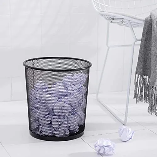 Tebery 4 Stück Papierkorb aus Drahtgeflecht, 12L Metall Mülleimer, Büro Abfalleimer, Papiereimer, für Küche, Heimbüro, Schlafsaal, Schwarz