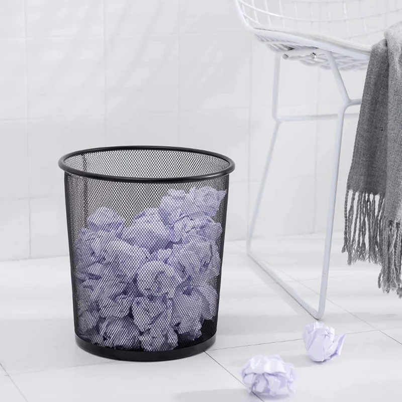 Tebery 4 Stück Papierkorb aus Drahtgeflecht, 12L Metall Mülleimer, Büro Abfalleimer, Papiereimer, für Küche, Heimbüro, Schlafsaal, Schwarz