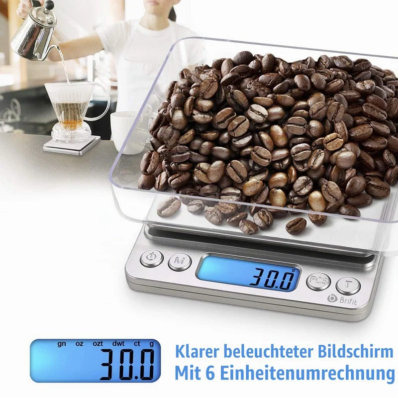 AMIR Küchenwaage, 3kg x 0,1g Digitalwaage Küchenwaage, Hohe Präzision Briefwaage mit Tara-Funktion, Stückzählung Funktion, Haushaltswaage ideal für Messen von Weihnachten backen Zutaten, Briefmarken..
