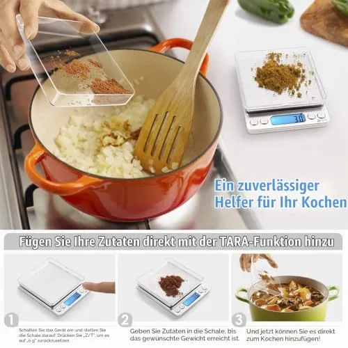 AMIR Küchenwaage, 3kg x 0,1g Digitalwaage Küchenwaage, Hohe Präzision Briefwaage mit Tara-Funktion, Stückzählung Funktion, Haushaltswaage ideal für Messen von Weihnachten backen Zutaten, Briefmarken..