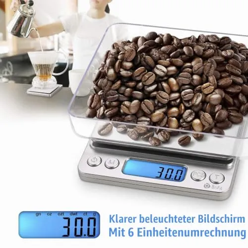 AMIR Küchenwaage, 3kg x 0,1g Digitalwaage Küchenwaage, Hohe Präzision Briefwaage mit Tara-Funktion, Stückzählung Funktion, Haushaltswaage ideal für Messen von Weihnachten backen Zutaten, Briefmarken..