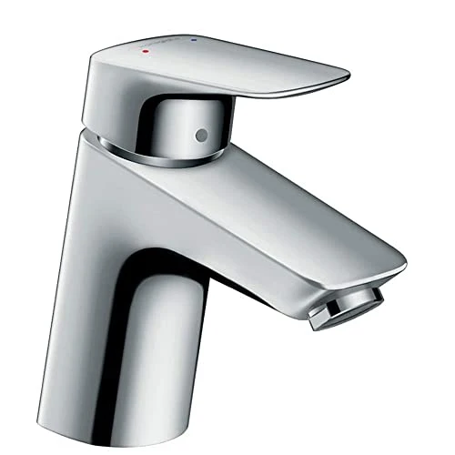hansgrohe Logis - Waschtischarmatur mit Push-Open Ablauf, Wasserhahn Bad mit Auslauf Höhe 67 mm, Mischbatterie Waschbecken wassersparend (EcoSmart), Chrom, 71077000