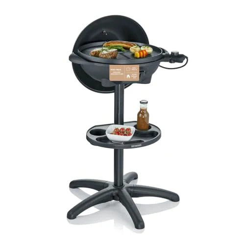 SEVERIN Barbecue-/Standgrill mit Haube, Elektrogrill mit Thermostat, Grillplatte mit keramischer Beschichtung, 2.000W, Grillfläche Ø 41 cm, Matt Schwarz, PG 8541