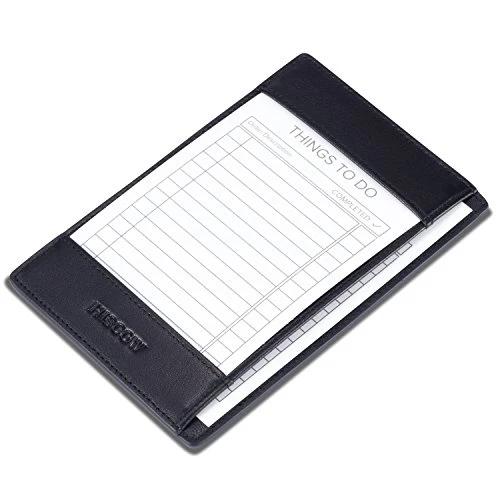 HISCOW Notizblock und Taschen-Notizbuch aus italienischem Leder, 7,6 x 12,7 cm, mit sicherem Stifthalter, nachfüllbarer Notizblock, Organizer für Arbeit und Reisen, Schwarz