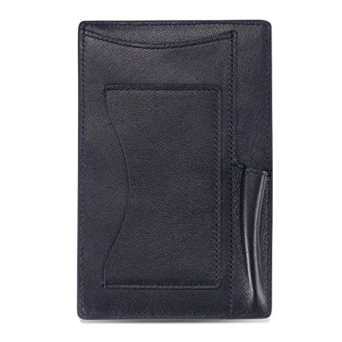 HISCOW Notizblock und Taschen-Notizbuch aus italienischem Leder, 7,6 x 12,7 cm, mit sicherem Stifthalter, nachfüllbarer Notizblock, Organizer für Arbeit und Reisen, Schwarz