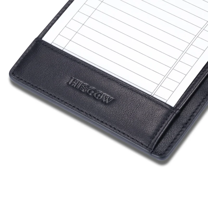 HISCOW Notizblock und Taschen-Notizbuch aus italienischem Leder, 7,6 x 12,7 cm, mit sicherem Stifthalter, nachfüllbarer Notizblock, Organizer für Arbeit und Reisen, Schwarz
